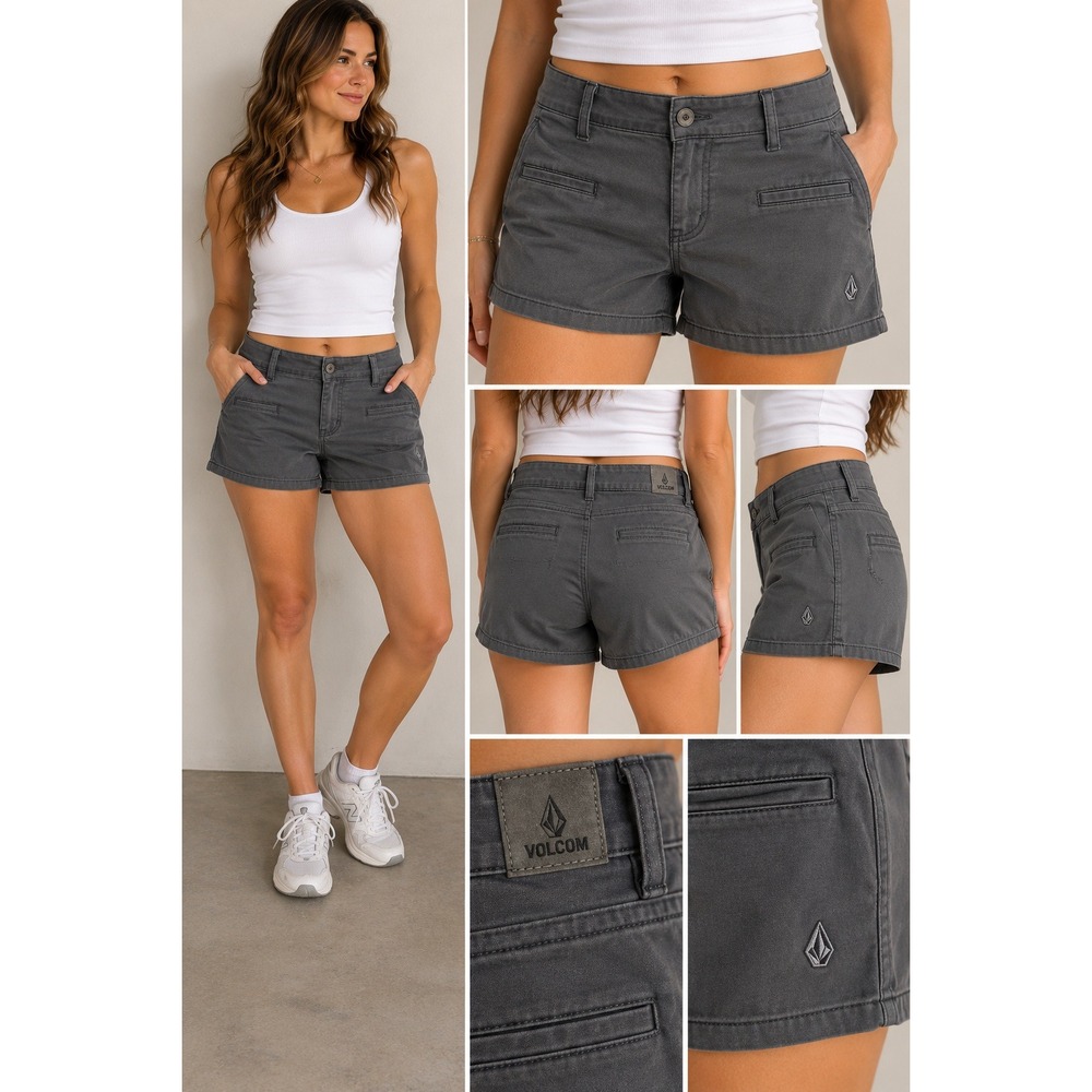 Volcom Frochickie Dark Grey Low Rise Chino Shorts Size 28 B0912106 Stretch Twill